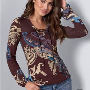 Venus | Paisley Print Top | Brown | XS